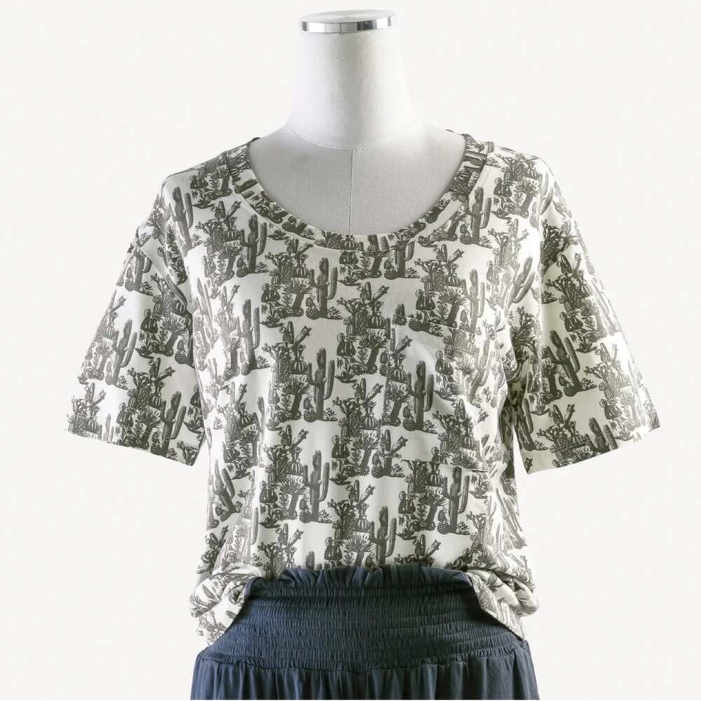 Kate Quinn Womens Short Sleeve Boxy Top Neutral Cactus XS New